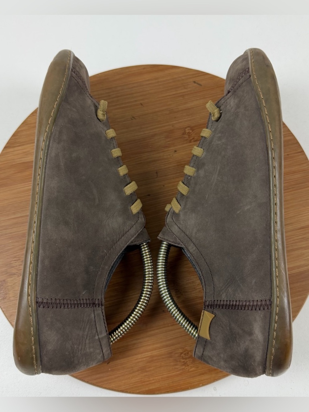 Camper Men's Suede Sneakers in Taupe with Olive Laces - Picture 6 of 10
